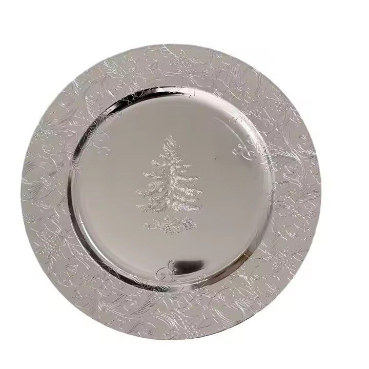 Bulk Christmas Silver Plastic Charger Plate Decoration for Wedding Event Plates & Dishes