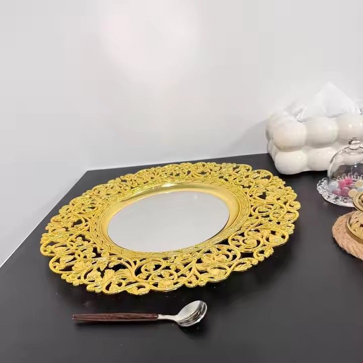 Luxury Gold Mirror Plastic Round Charger Plates Decorative Dinner Dishes & Plates for Wedding