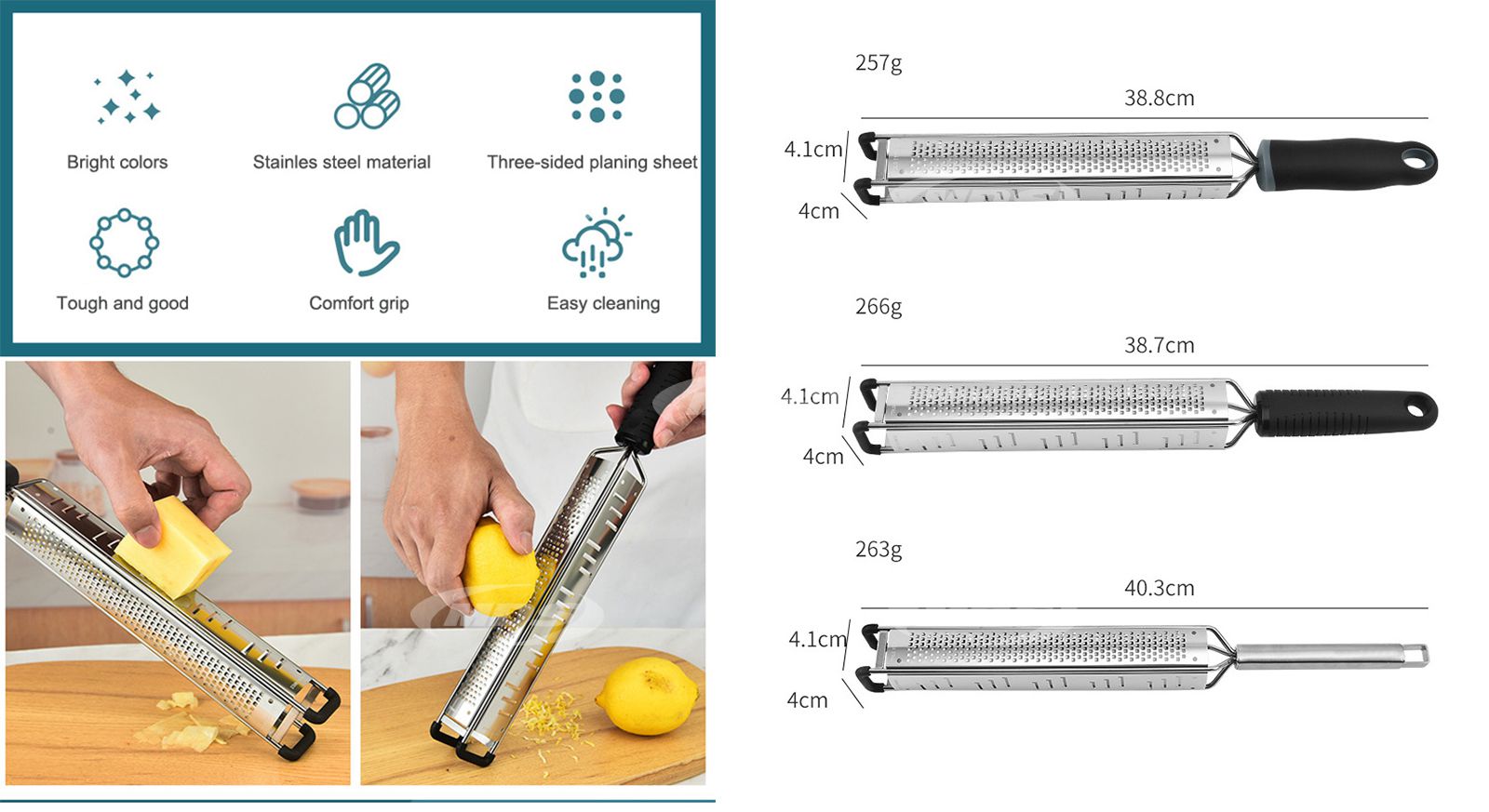 Hot Selling Kitchen Tools 304 Stainless Steel Three Side Cheese Lemon Grater