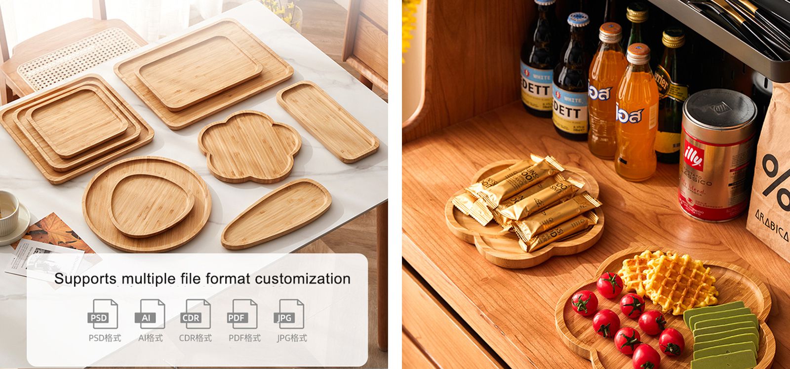 Custom Solid Wood Tray Round Square Irregular Food Serving Trays Natural Bamboo Wooden Serving Tray