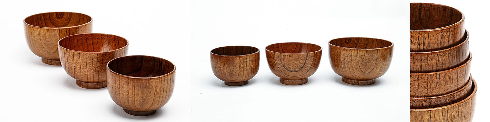 Anti-Scald Creative Whole Wooden Round Soup Rice Noodle Bowls Wood Serving Bowl