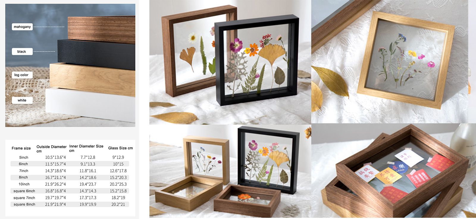 European Style Picture Frame Mdf Wood Double Sided Glass Floating Picture Photo Frame For Home Decor