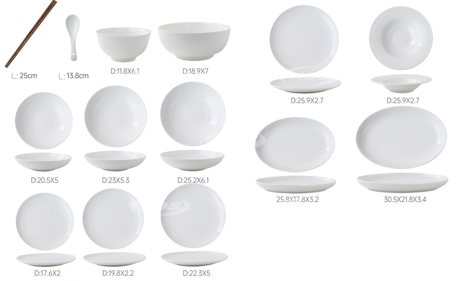 Custom Logo Printed Porcelain Dinner Plates Set 46 Pieces Porcelain Tableware Wholesale White Embossed Ceramic Dinnerware