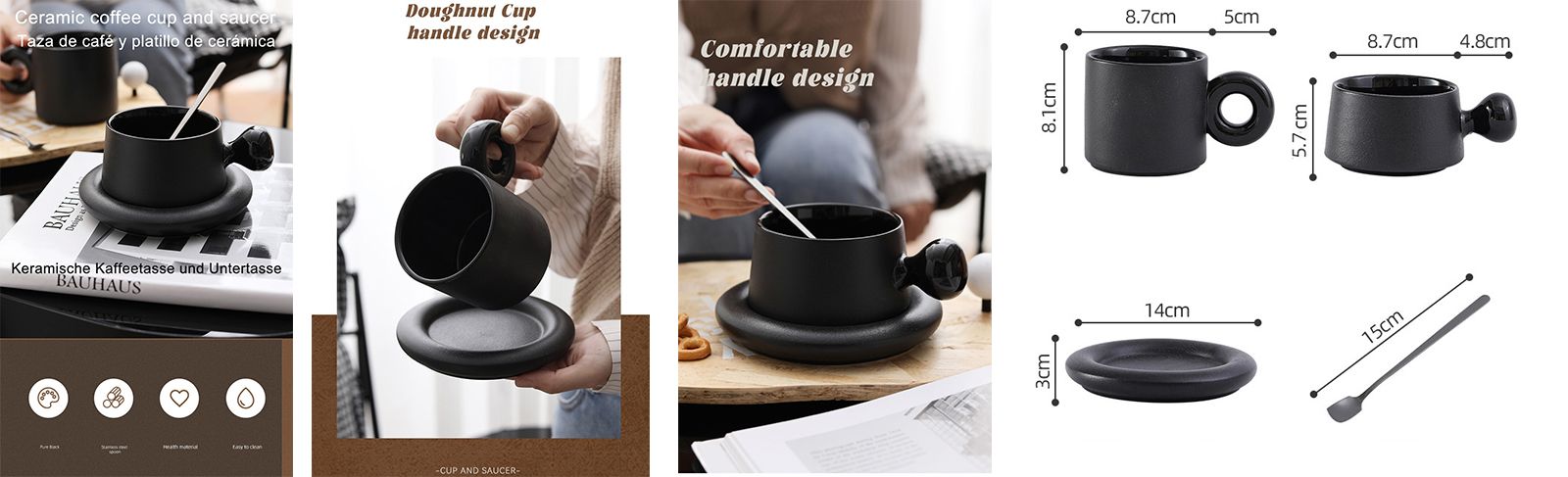 Nordic Matte Black Glaze Mug Creative Porcelain Coffee Cup And Saucer Coffee Mug Ceramic