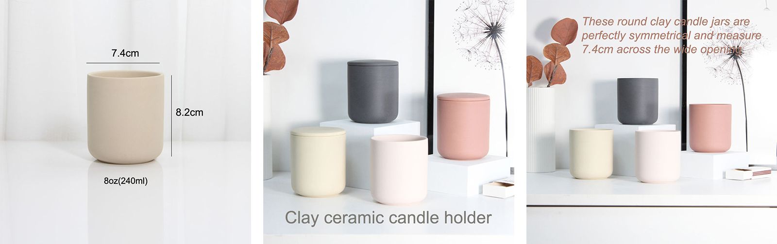 8oz Ceramic Candle Container Matte Color Clay Ceramic Candle Holders, Lanterns,