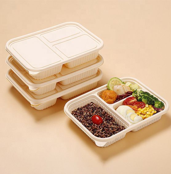 Eco-friendly Meal Prep 3 Compartment Takeaway Cornstarch Lunch Box Disposable Food Container With Lid