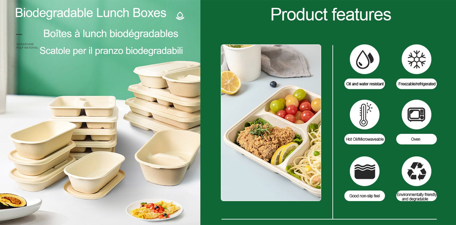 Biodegradable 8 inch 9 inch Bagasse Lunch Box Container Packaging Takeaway Paper Pulp Lunch Box