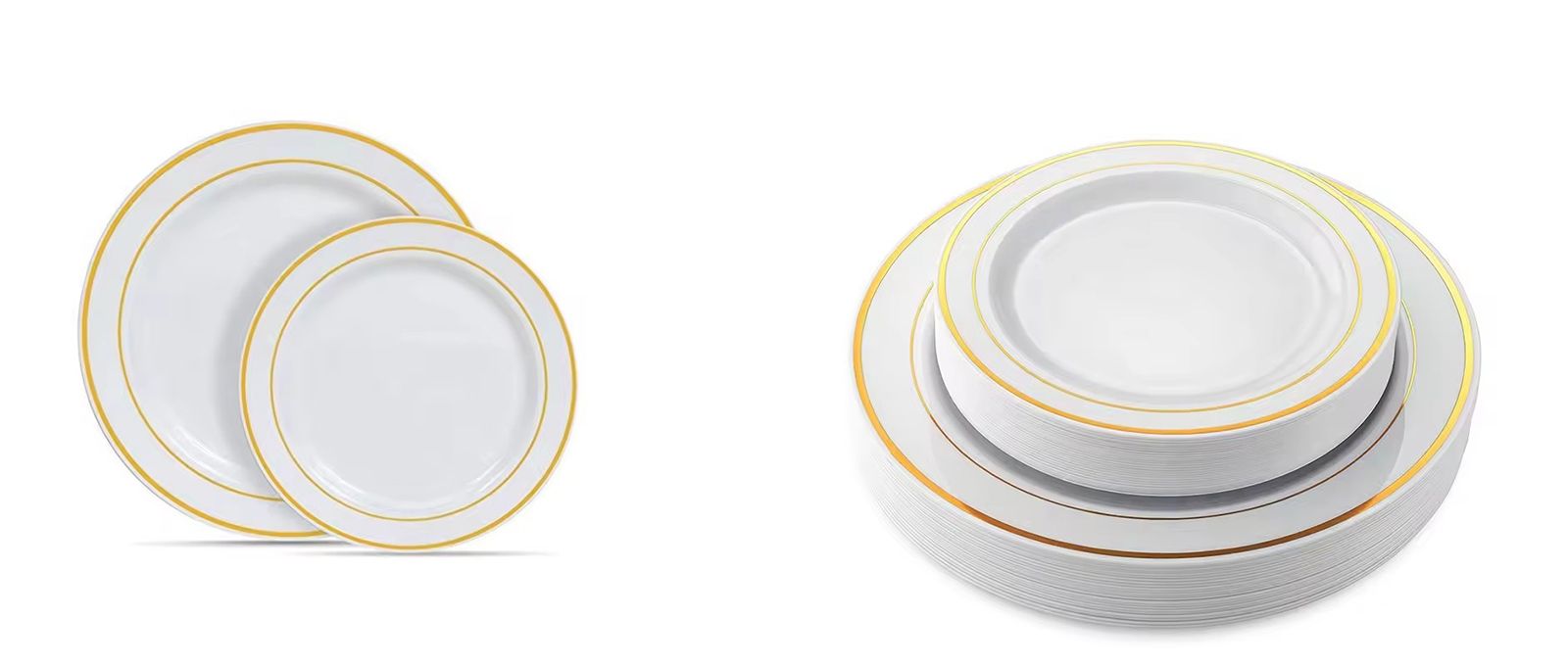 High Quality durable Disposable Plastic Plates with Gold Rim Silverware Everyday Commercial Use-for Restaurants Hotels