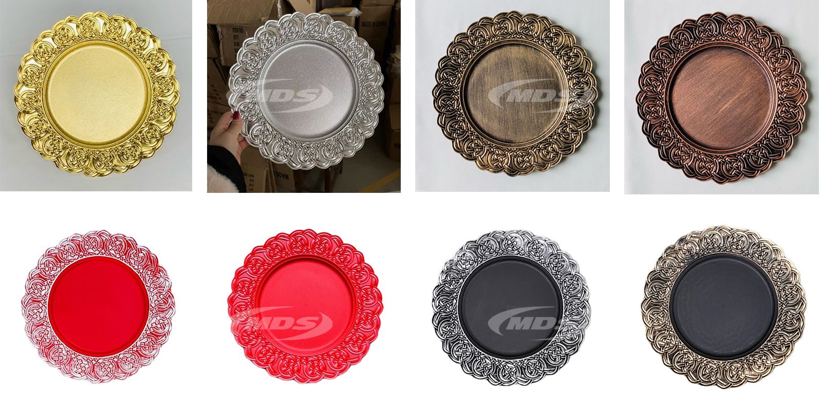 Hot Sale Bulk 13 Inch Round Gold Plastic Party Wedding Charger Plates