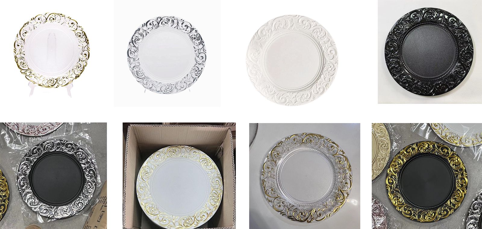 Hot Sale Luxury 13 Inch Gold Rim Clear Plastic Wedding Dinner Decoration Round Server Charger Plate