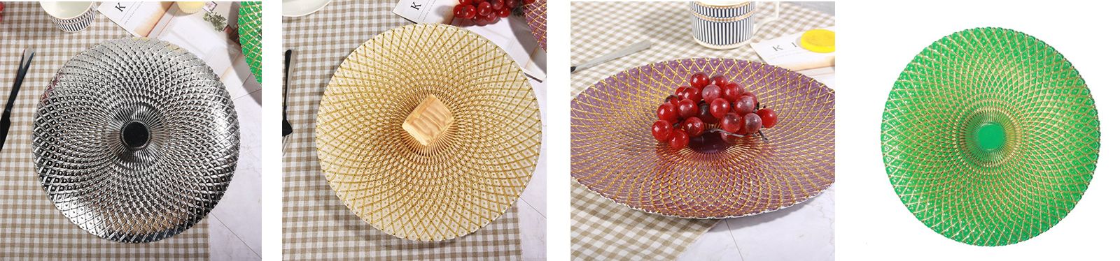 Hot Selling 13inch Gold Electroplating Glass Dinner Charger Plate with Unique Pattern Western food fruit snacks plate