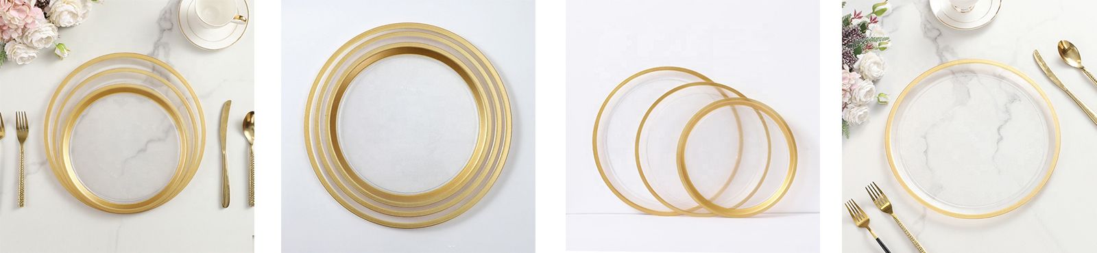 Hotel Restaurant Plate Dining Table Setting Gold Rim Wedding Transparent Plastic Charger Plate