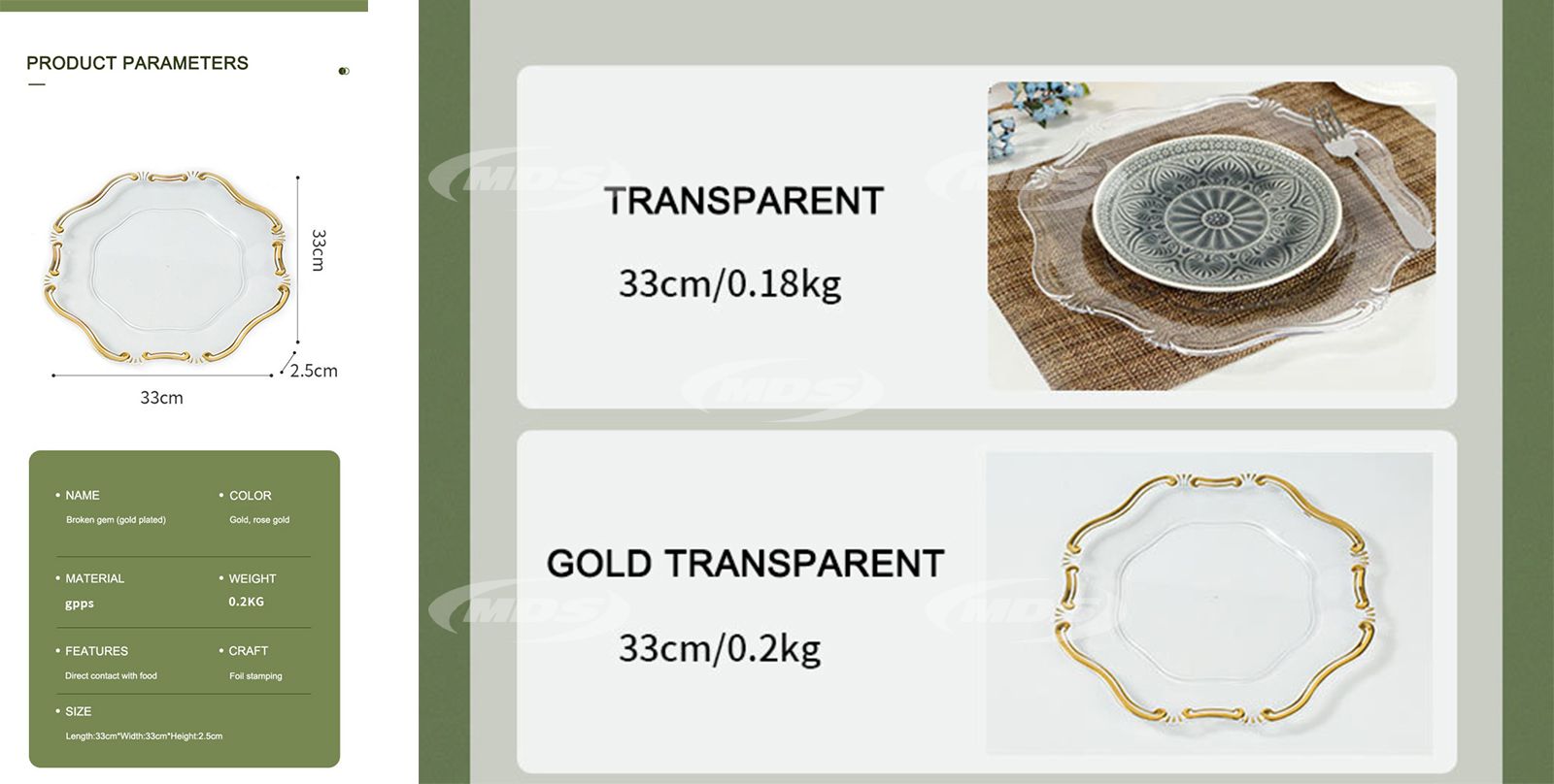 Luxury Style Table Decoration Reef Charger Plate Gold Round Plastic Under Plates for Wedding Party Carton Modern Plate Dish 33cm