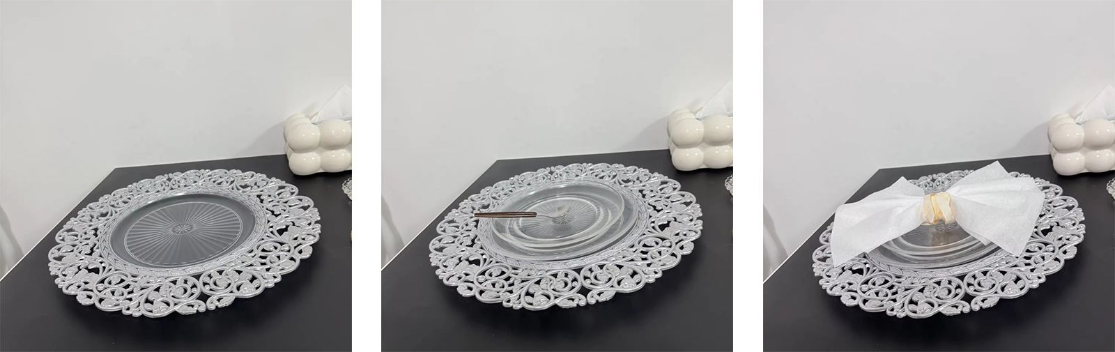 Luxury Wedding Elegant Round Silver Plated Acrylic Charger Plates For Events Party Decoration