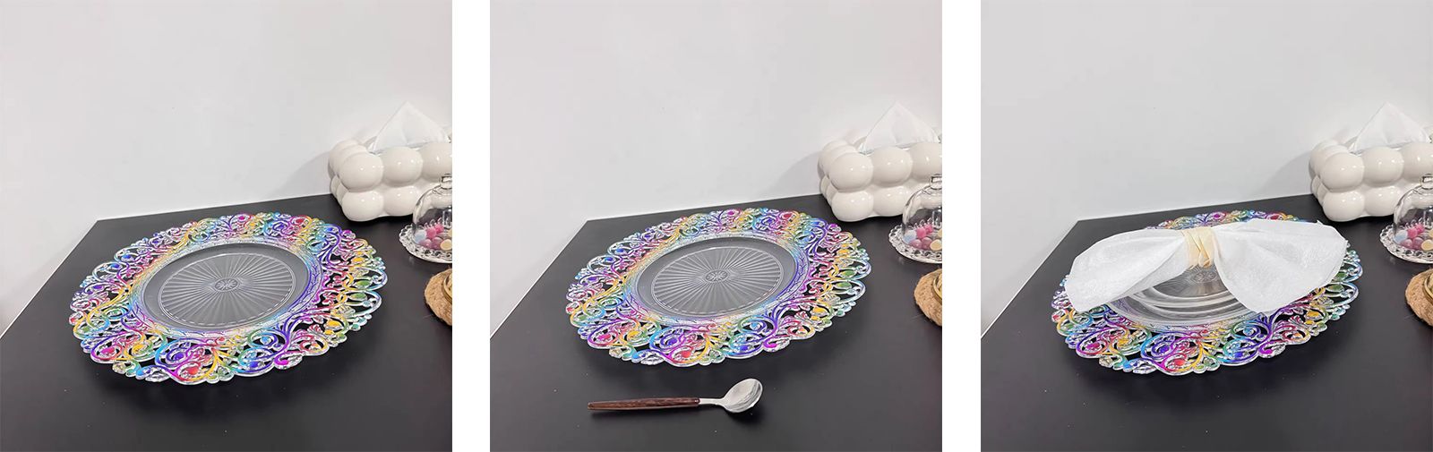 New Arrival Clear Plastic Charger Plates Wedding Decorative Christmas Party Plastic Plates