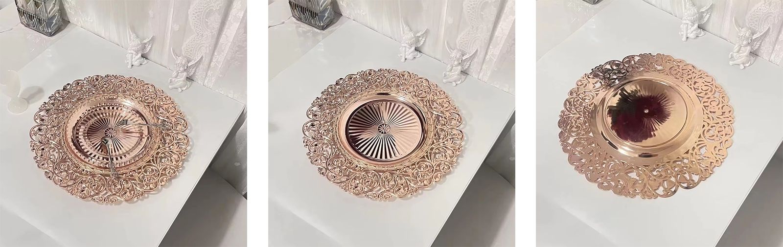 New European Style 13 Inch Round Wedding Party Table Decoration Gold Silver Flower Pattern Plastic Charger Plates