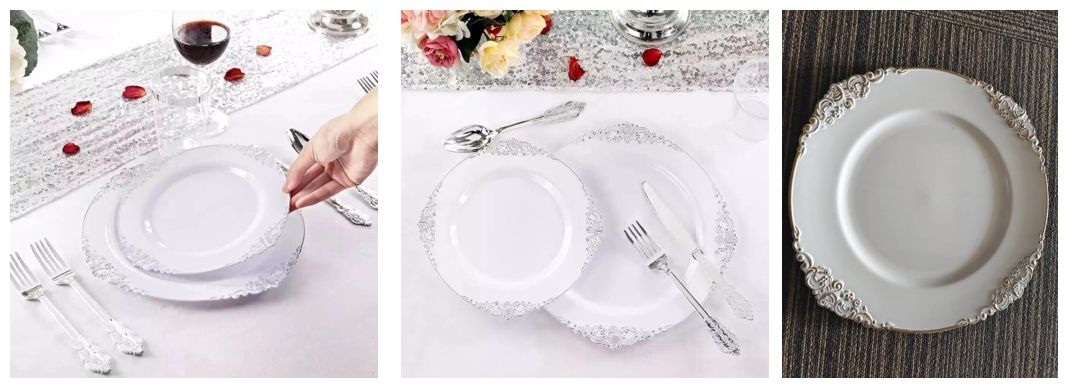 Silver Plastic Plates CHINA DESIGN with Disposable Silverware