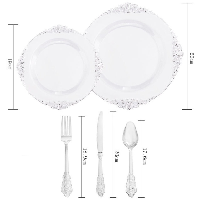 Silver Plastic Plates CHINA DESIGN with Disposable Silverware