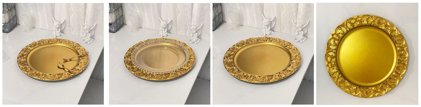 Wedding party decoration base plate tableware bulk 13 inch round gold charger plastic plate